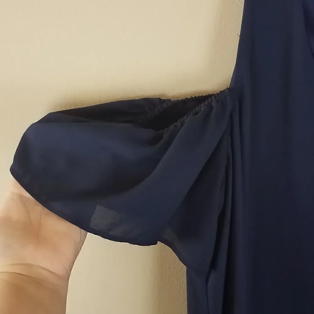 Show Me Your Mumu Navy Birdie Ruffle Cold Shoulder Dress